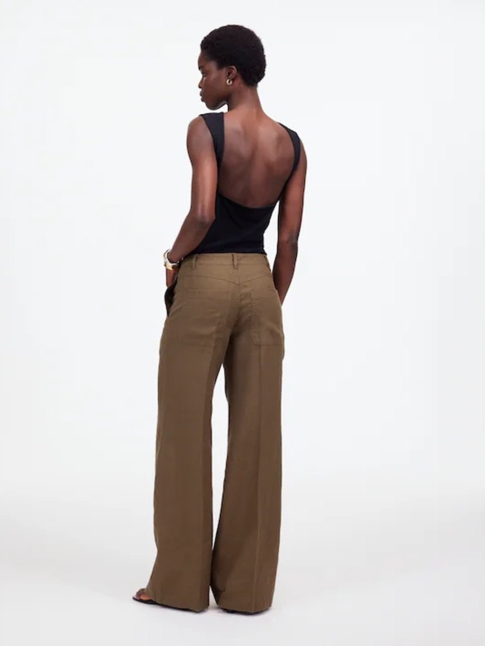 Madewell The Petite Zoe Relaxed Wide Pant in 100% Linen Size 2P in Safari Khaki - Picture 3 of 16